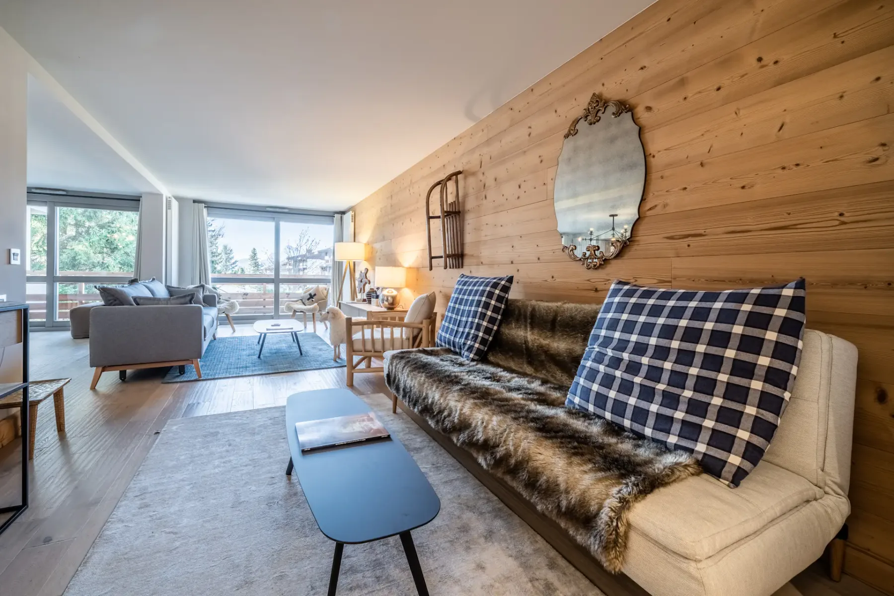 Spacious alpine living room family apartment Cortirion Megève