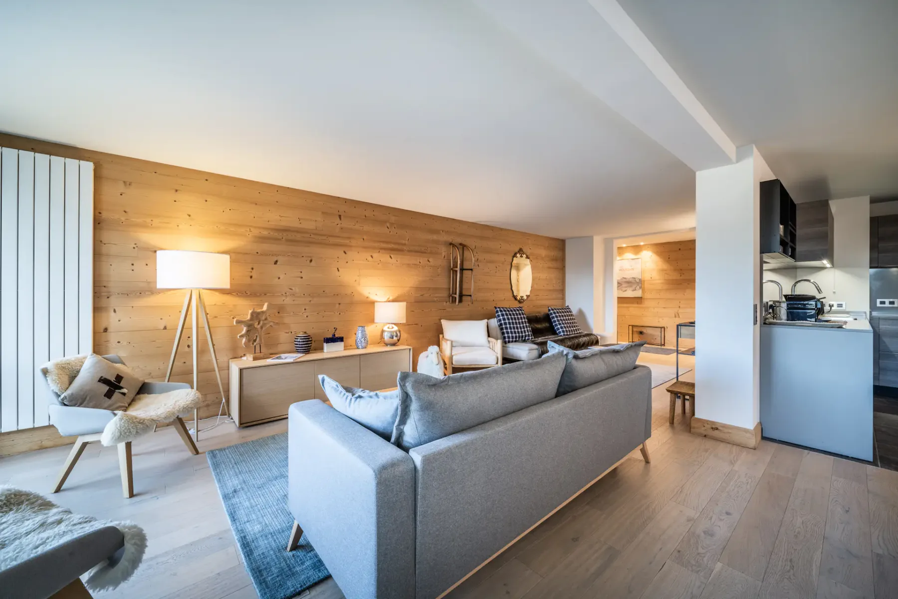 Cosy alpine living room family apartment Cortirion Megève