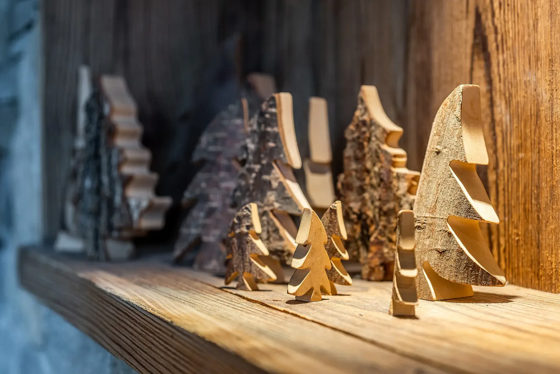 Wooden trees decoration luxury ski chalet Abachi Les Gets