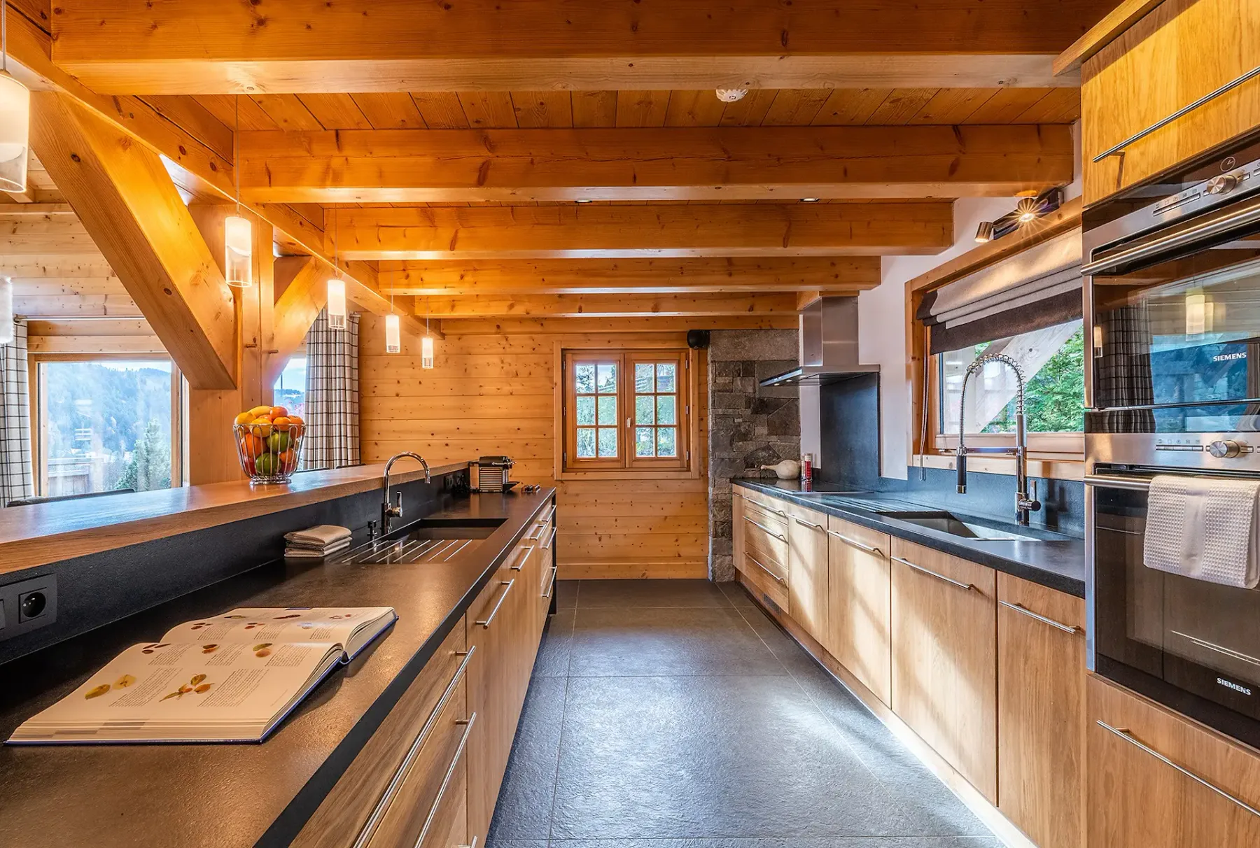 Comtemporary fully equipped kitchen luxury hotel services chalet Abachi Les Gets