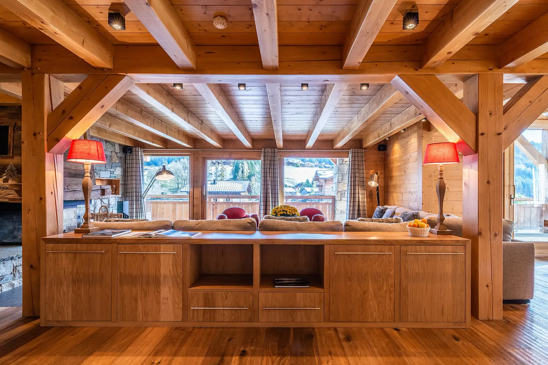 Wooden living room luxury family chalet Abachi Les Gets