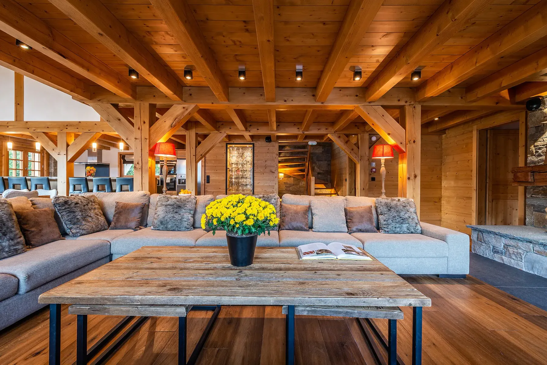 Spacious living room luxury family chalet Abachi Les Gets