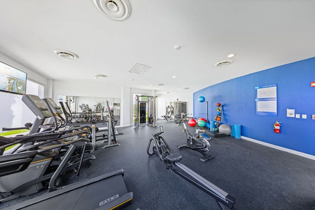Stay active during your getaway in this modern fitness center, complete with cardio machines, weights, and exercise equipment for every workout preference.