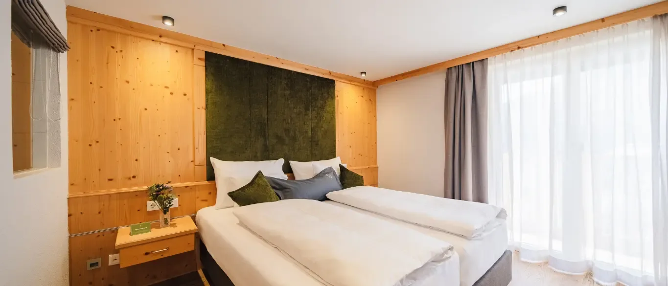Modern bedroom with wood accents