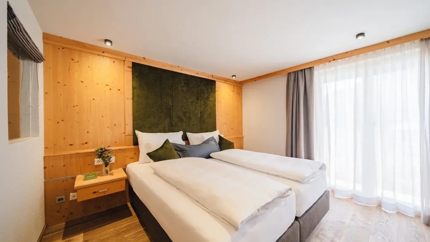Modern bedroom with wood accents