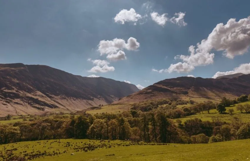 Vista de la granja y del valle de Newlands