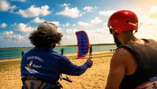 Clase de kitesurf en la laguna de Kalpitiya