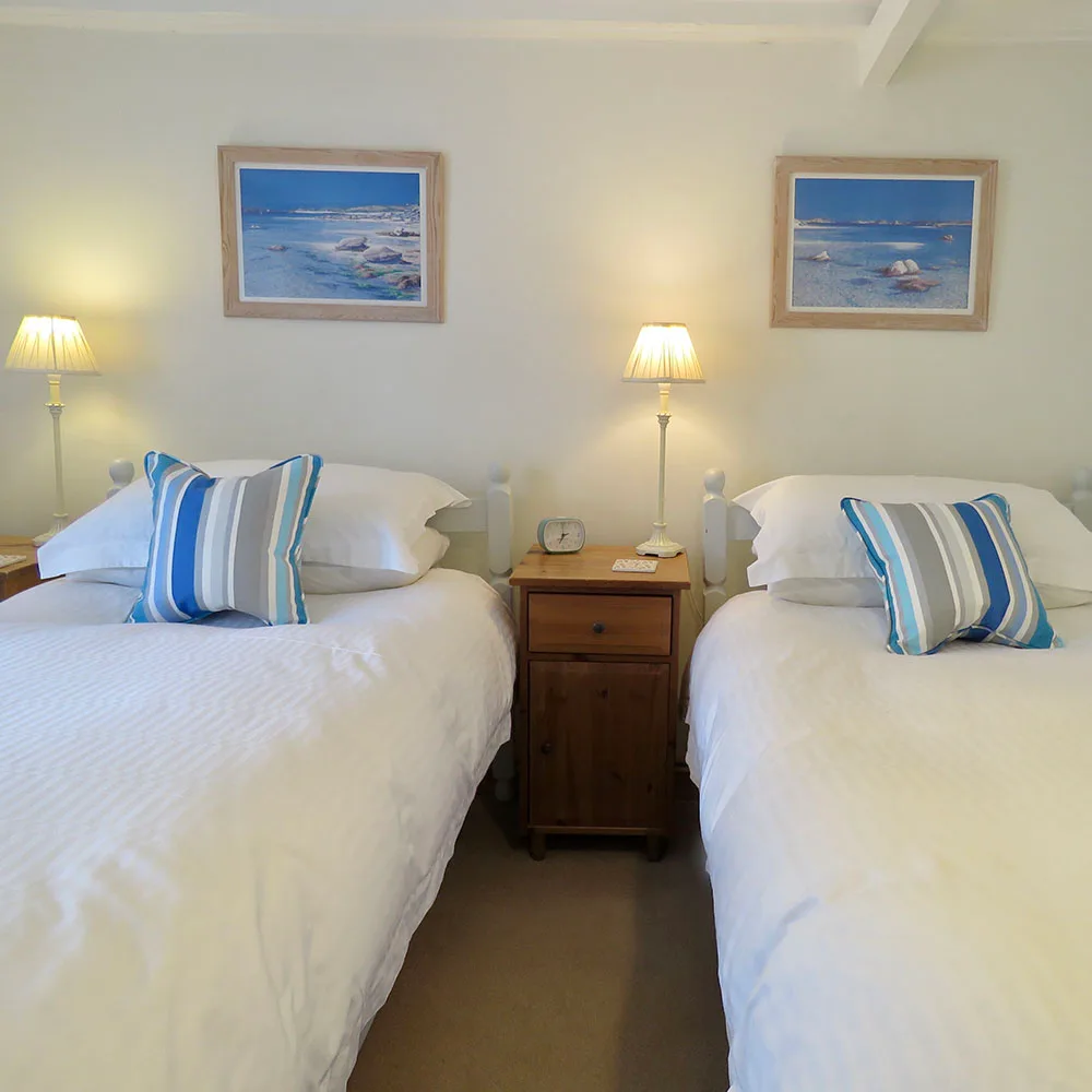 Two separate single beds in the Samphire room at Cyntwell