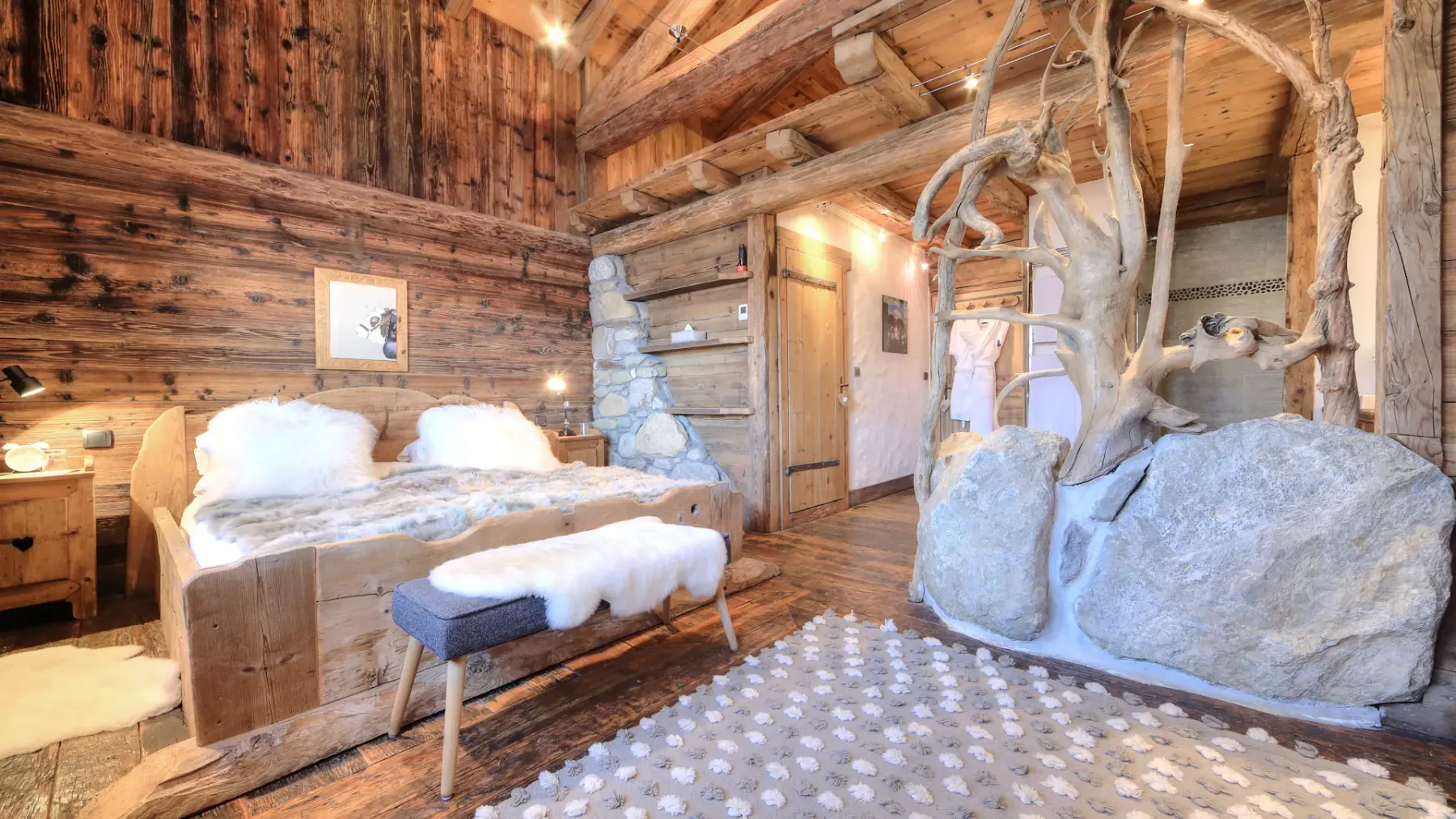Luxury double ensuite bedroom at family Chalet Zebrano Megève