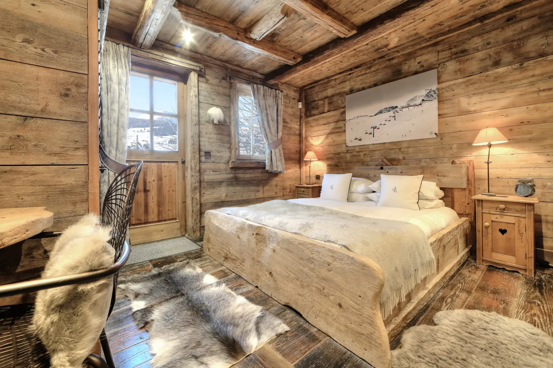 Cosy double bedroom landscape views family Chalet Zebrano Megève