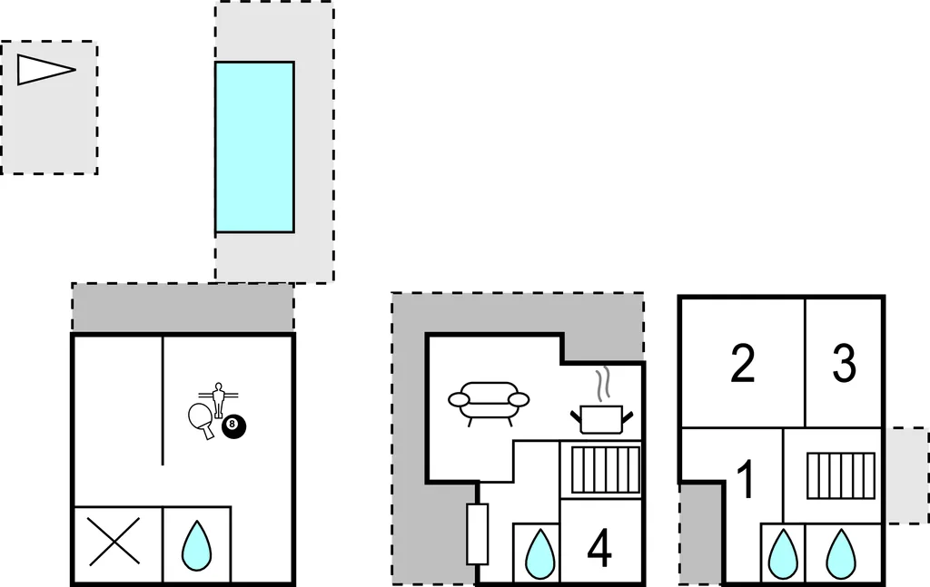 Un plano muestra varias habitaciones, instalaciones y muebles.