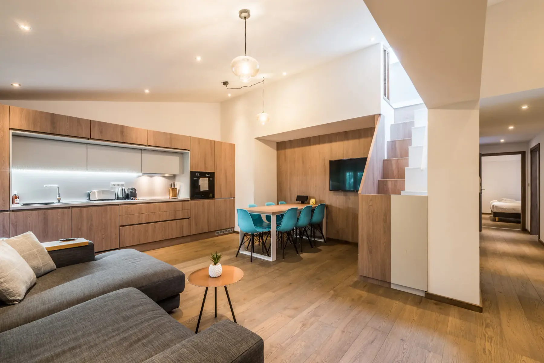 Salón de estilo alpino del apartamento familiar de lujo Kauri en Morzine