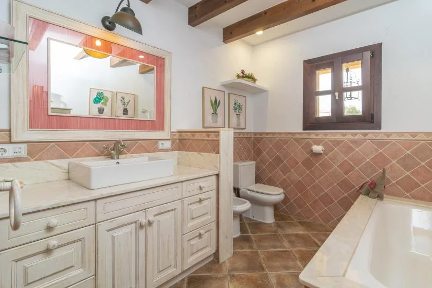 A bathroom with a sink vanity, toilet, and bathtub.