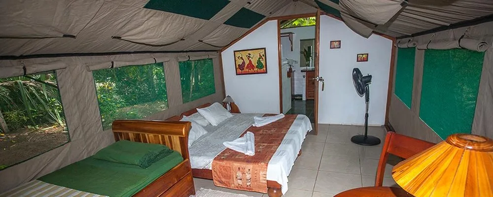Inside a tent