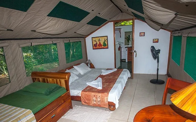 Inside a tent