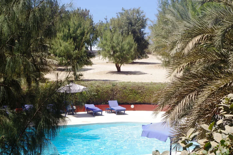 Piscina y tumbonas