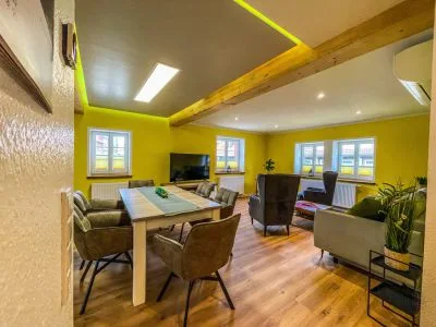Deluxe family room living and dining area