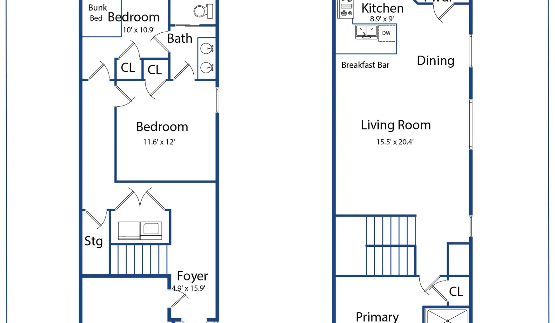 Un plano muestra dormitorios y una sala de estar dispuestos alrededor de una escalera central.