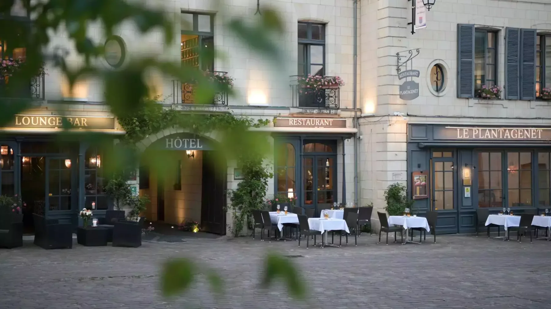 Restaurant terrace opposite Fontevraud Abbey