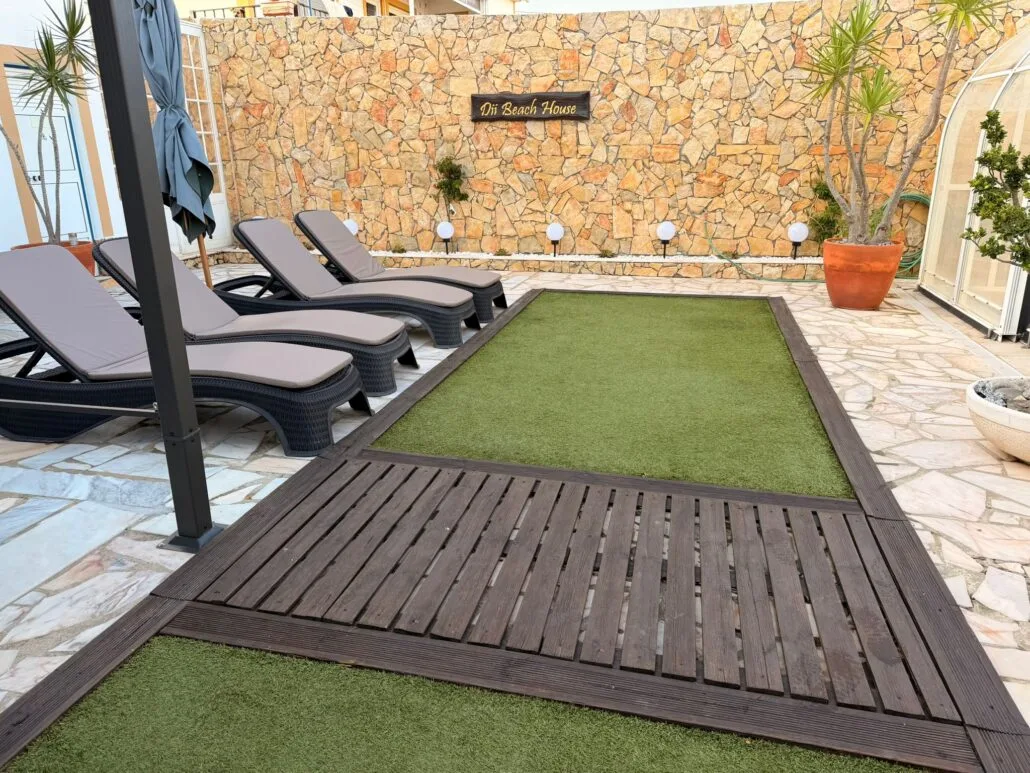Sun loungers and terrace deck