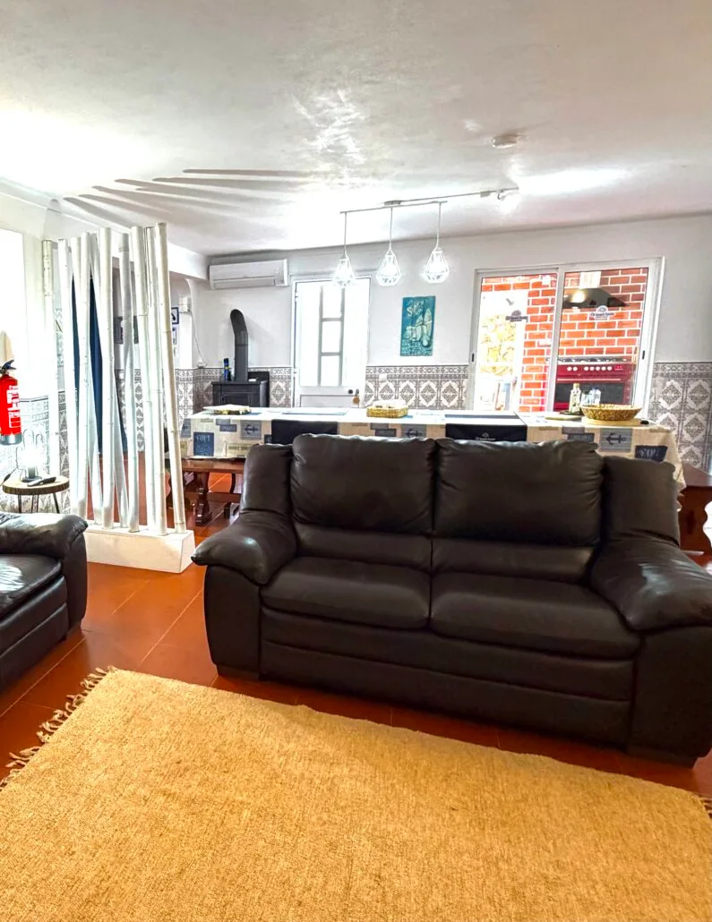 Living room with leather sofa