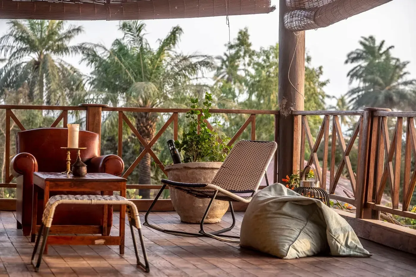Treehouse deck overlooking the palm garden at Mansa Musso