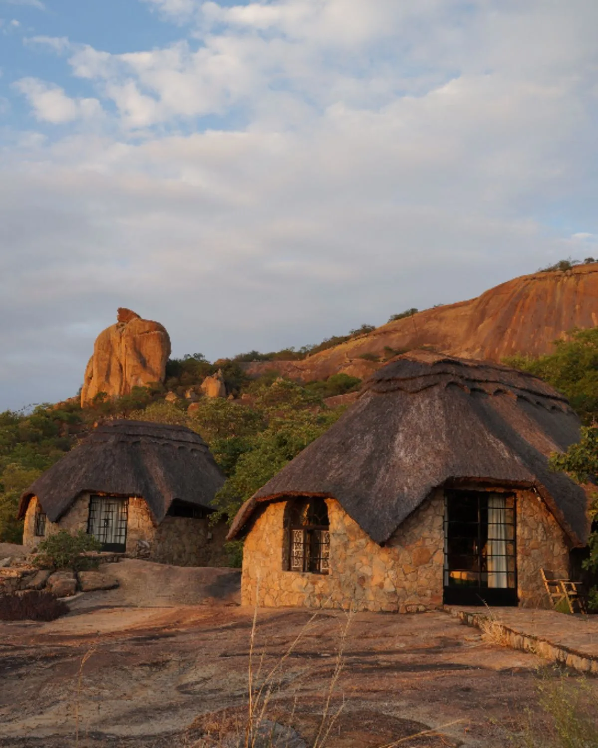 Stone-and-thatch chalet exterior
