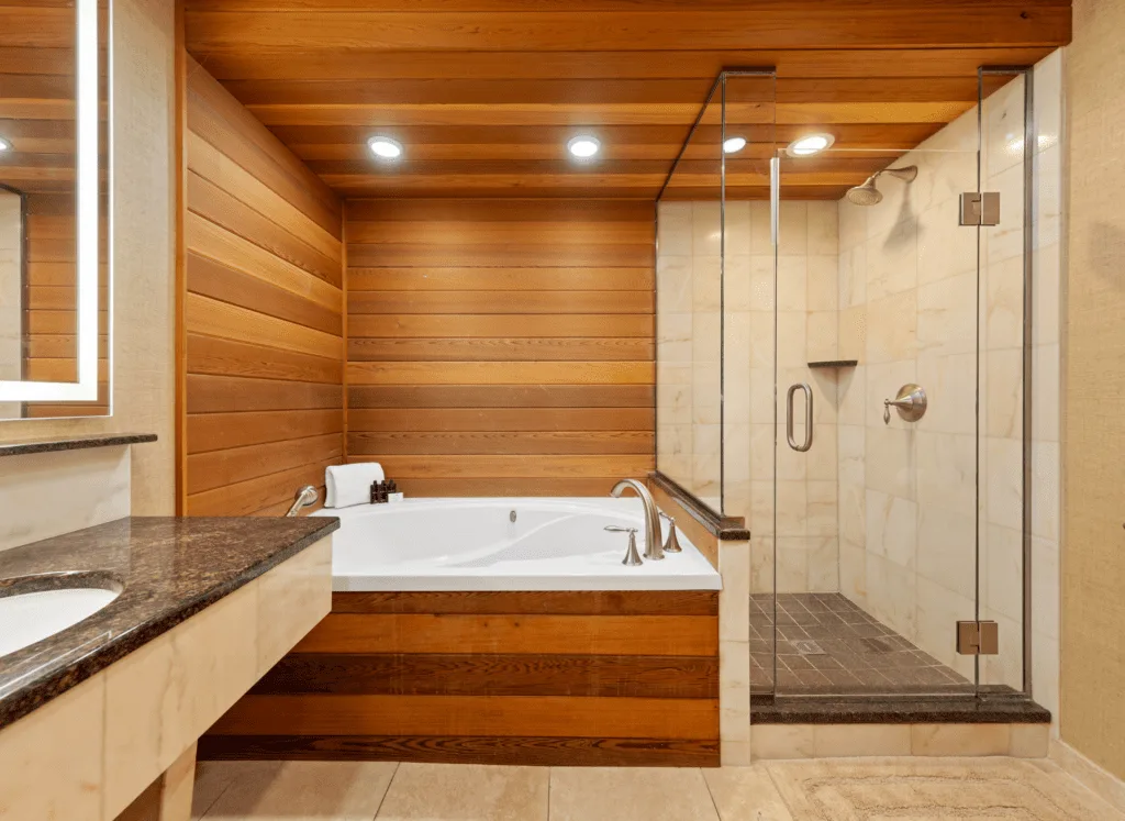 Specialty room with an oversized whirlpool tub