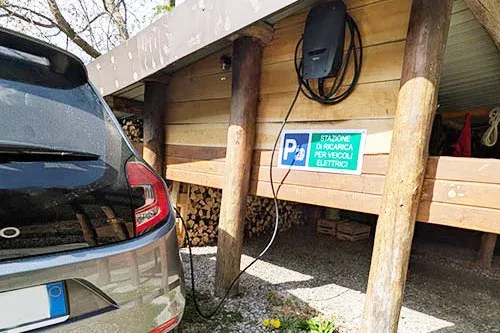 Zona de aparcamiento con recarga para coches eléctricos
