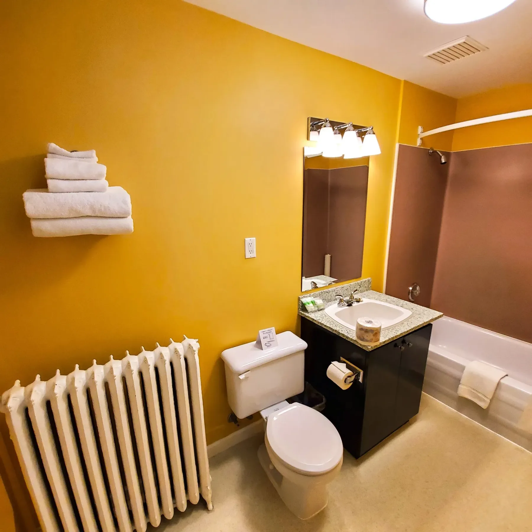 Un baño con un inodoro, un lavabo y un radiador