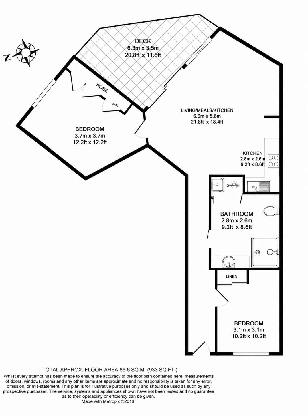 Un plano muestra dormitorios, sala de estar, cocina, baño y terraza.