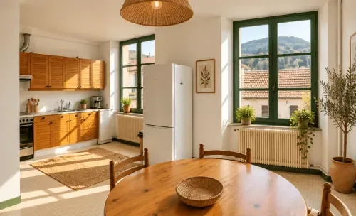 Zona de cocina y comedor de la suite Executive Prince de Salm.