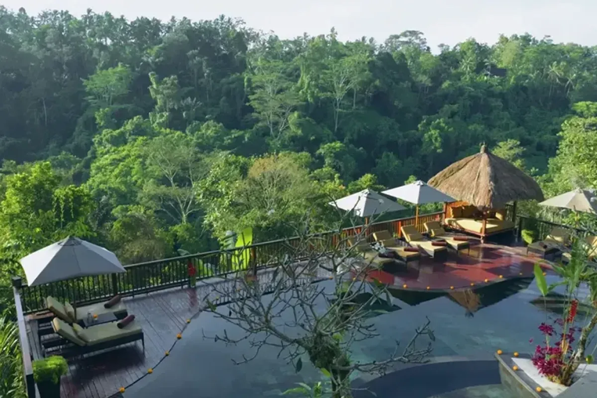 Guests relaxing inside a jungle villa