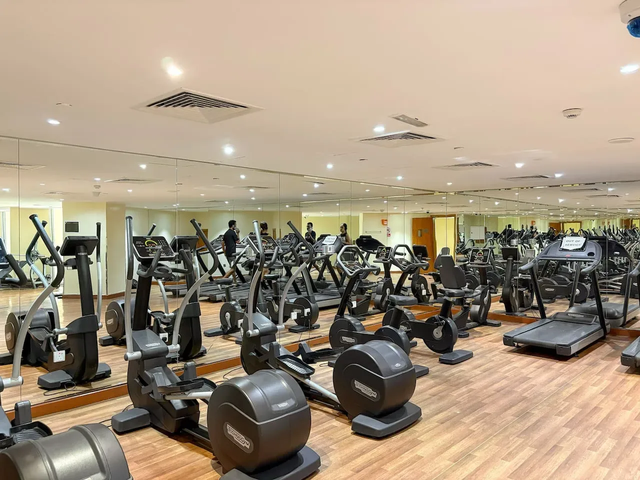 A gym filled with cardio machines and weight-training equipment.