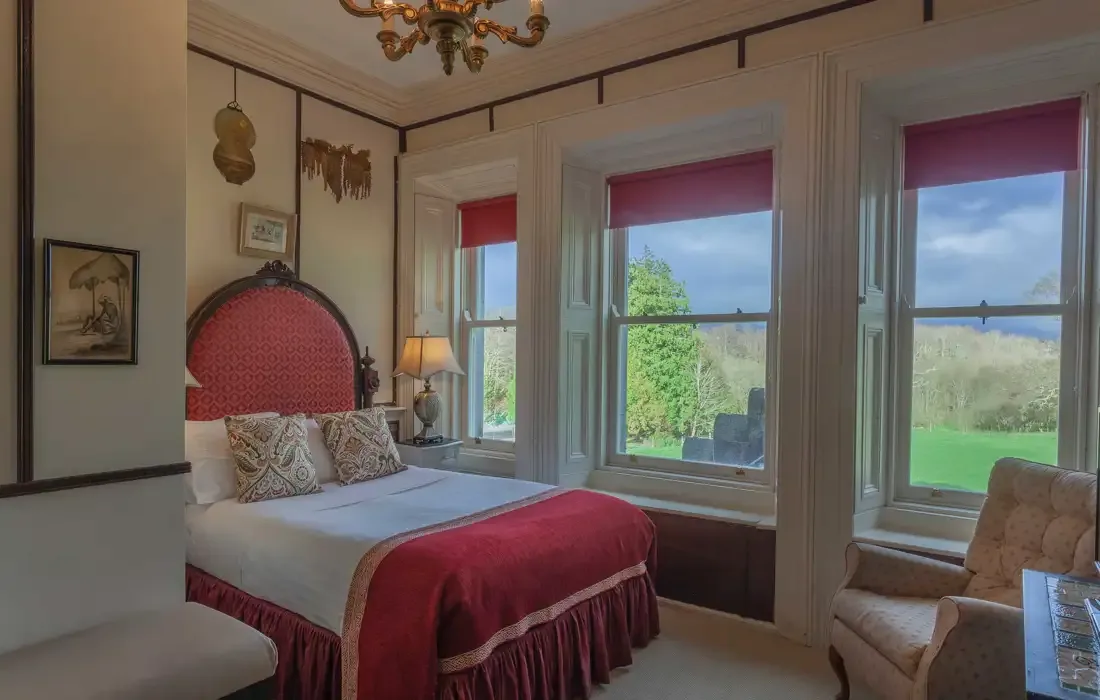 Castle suite interior with garden views