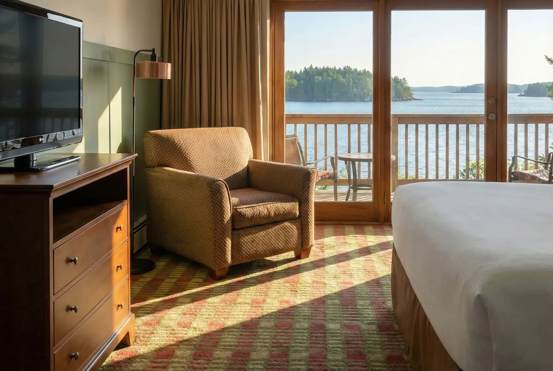 Room balcony with a wicker chair.