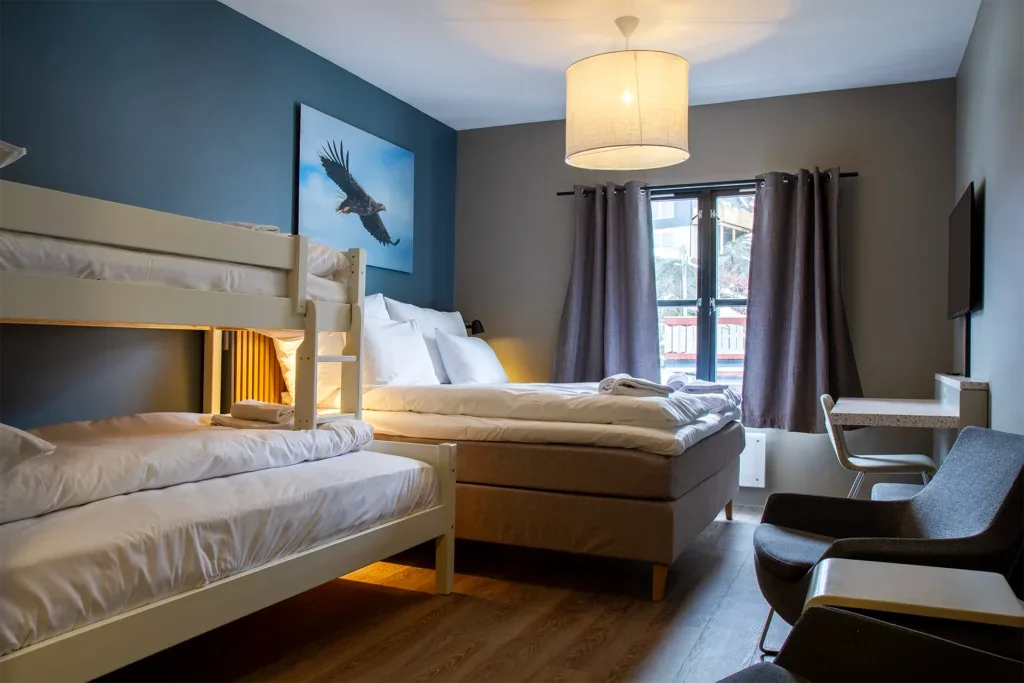 Family room with king-size bed and bunk bed