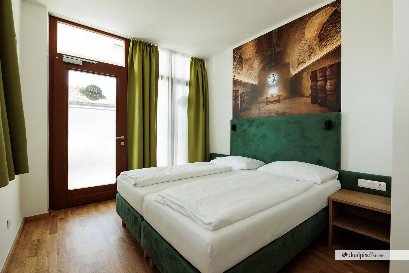 Interior of an accessible GENUSS double/triple room with terrace