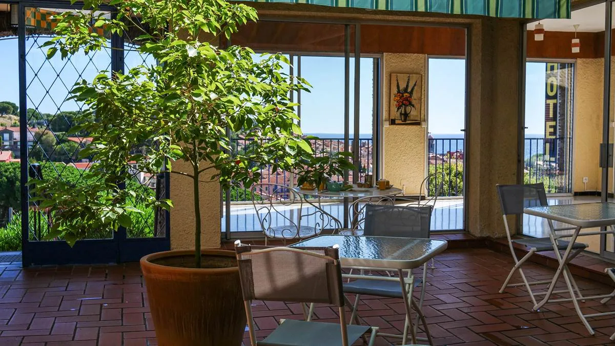 Green patio with views of Collioure and the sea