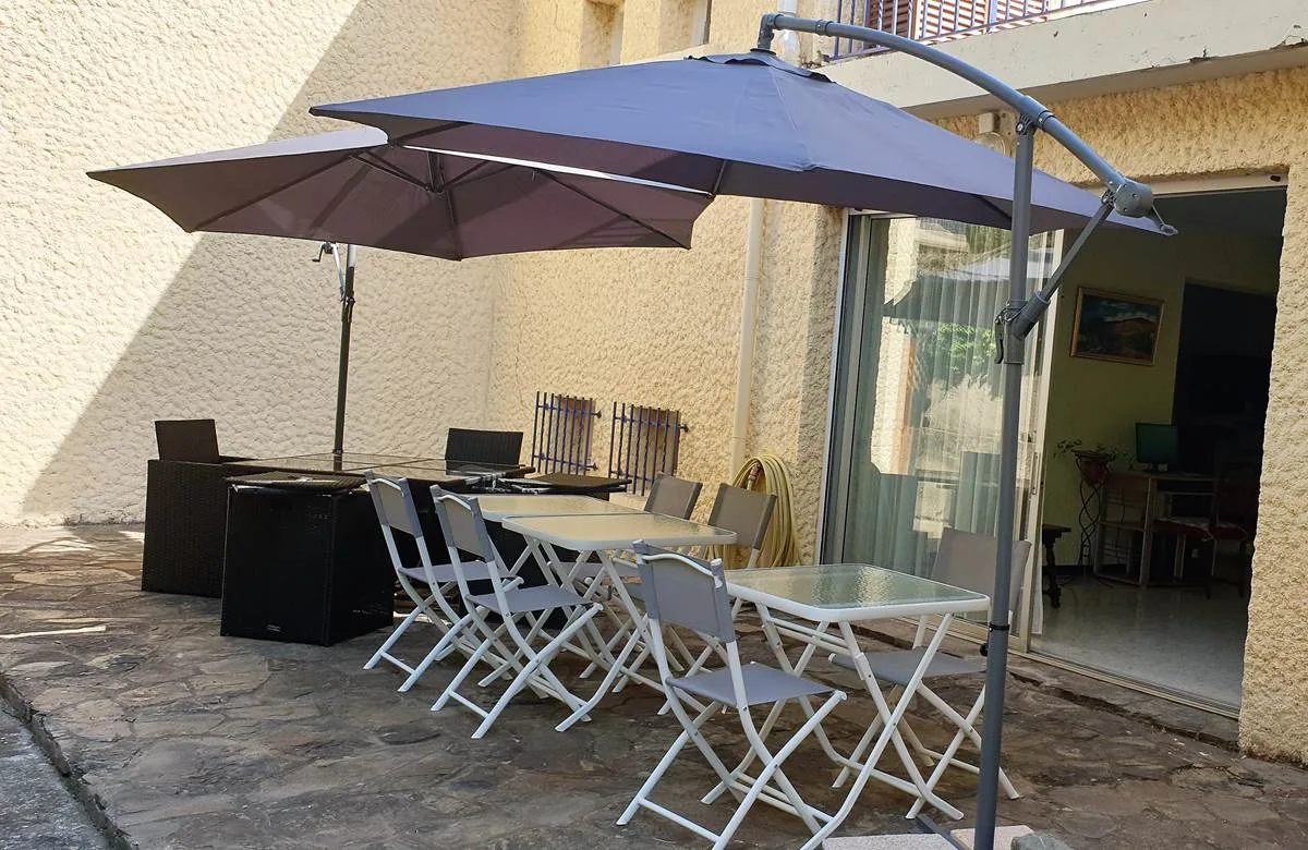 Shaded terrace dining area