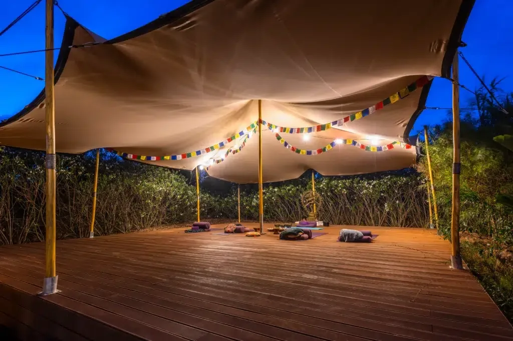 Covered outdoor yoga and meditation deck.