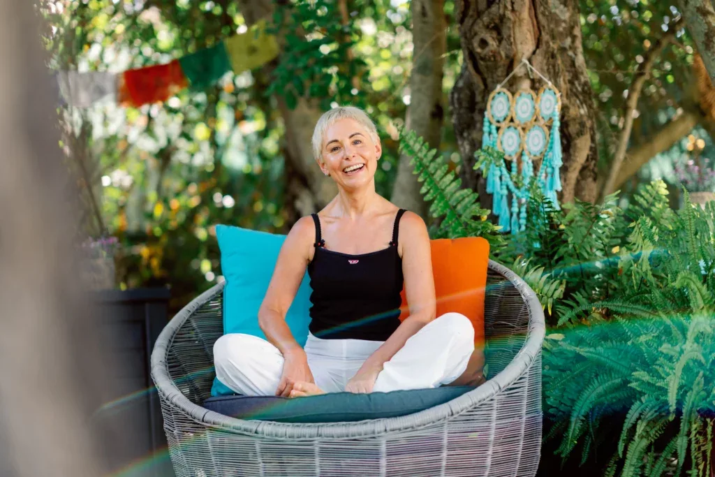 Meditation practice in a garden.