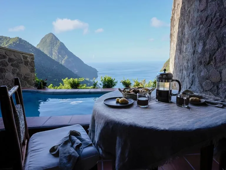 Breakfast served by the Petit Piton Suite pool