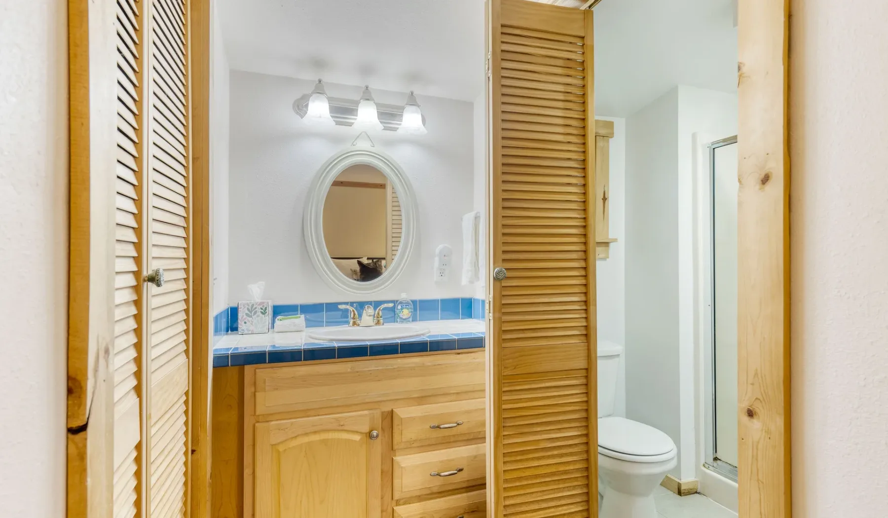 Un lavabo de baño con espejo junto a un inodoro y una ducha.