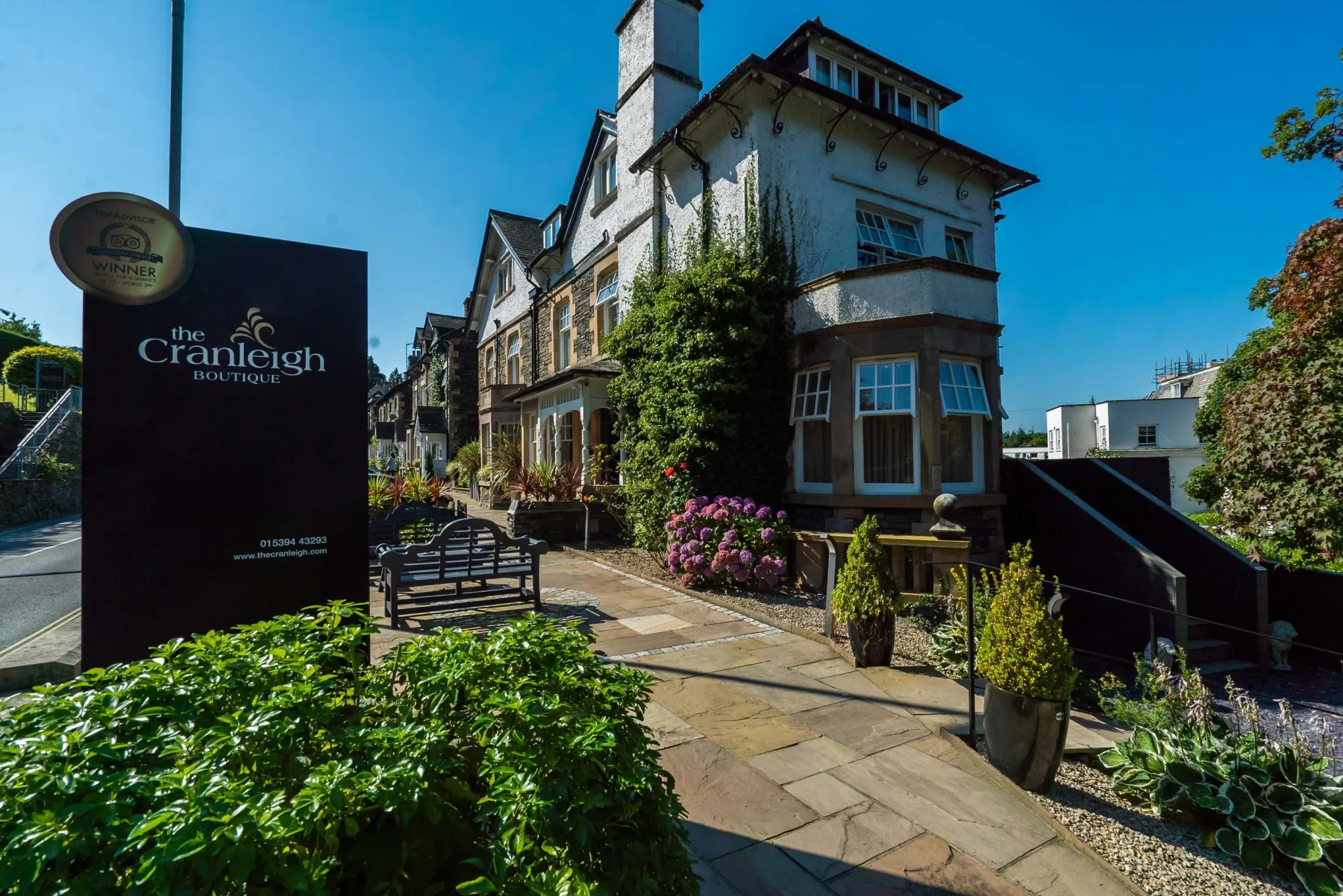 The Cranleigh Boutique Hotel exterior in summer