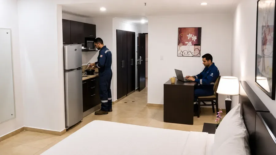 King-bed room with kitchenette