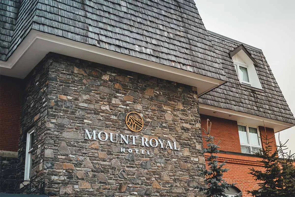 Mount Royal Hotel entrance sign.