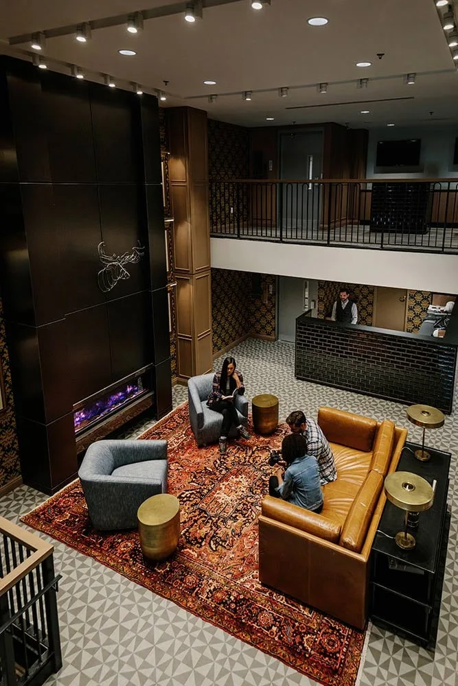Lobby seating viewed from above.