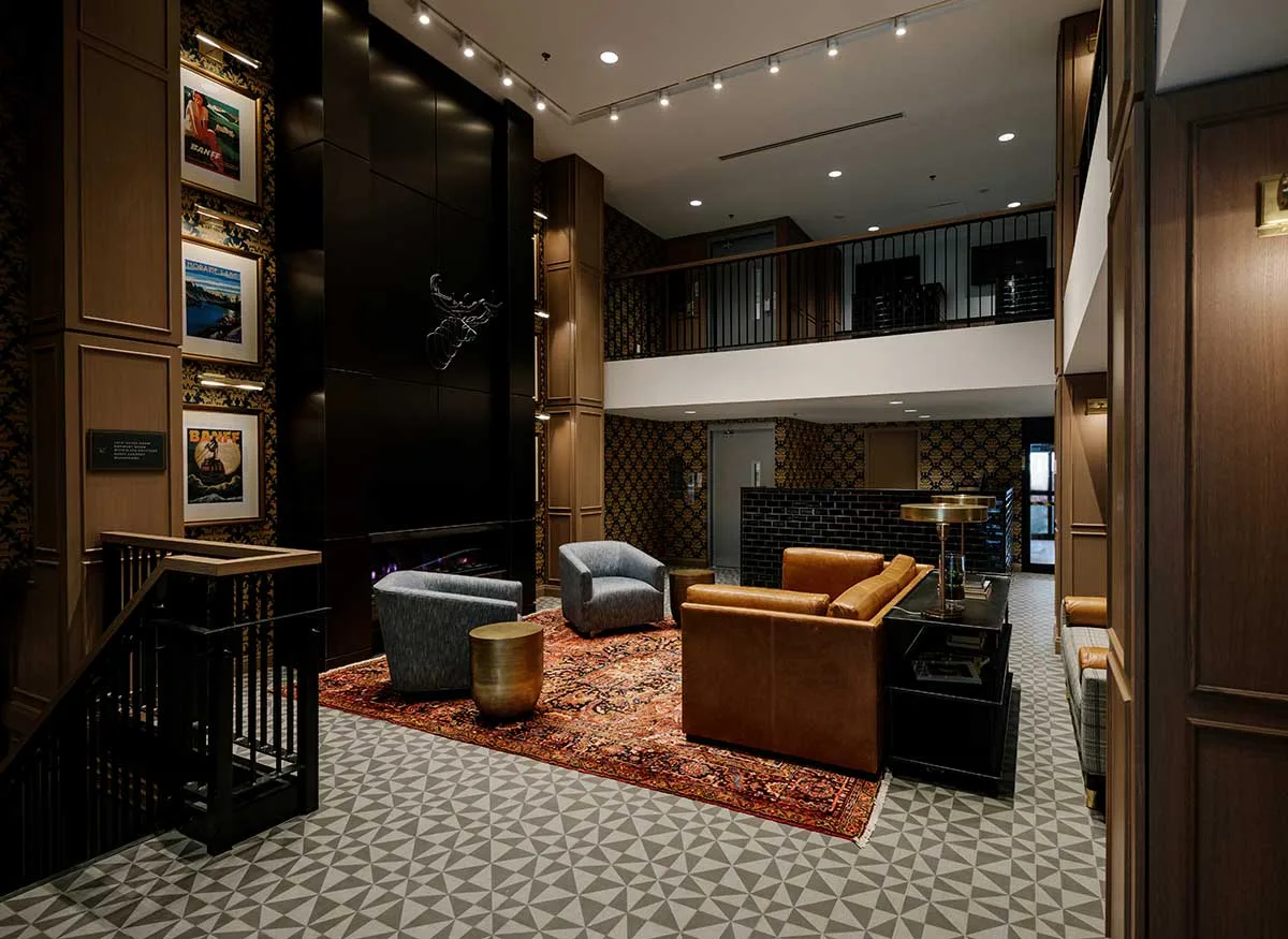Hotel lobby from the side.