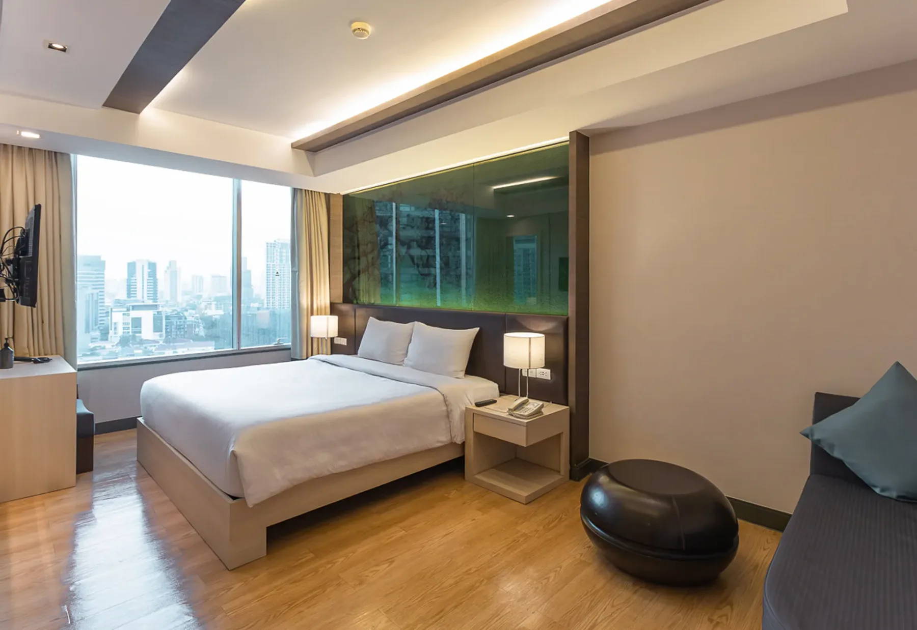 Hotel suite interior.